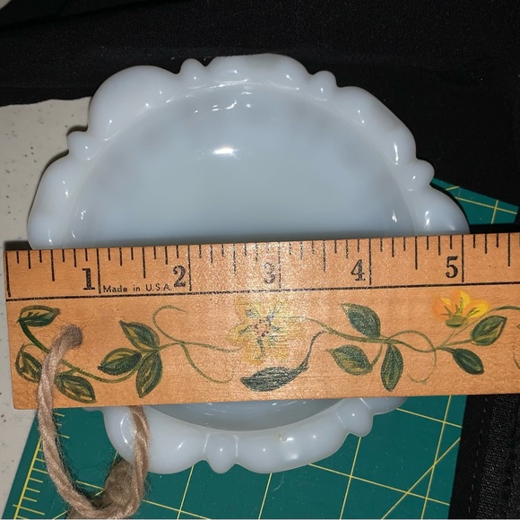 Milk glass saucer Ruler shows width. Buy saucer for $15 get candy dish also. - Picture 3 of 4